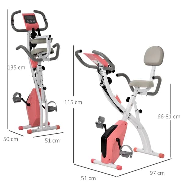Rootz 2-in-1 kokoontaitettava kuntopyörä - makuuasennossa seisova pyörä - 8-tasoinen säädettävä - magneettinen vastus pulssianturilla - LCD-näyttö - v
