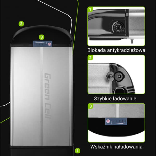 Green Cell - Sähköpyörän akku laturilla 36V 15Ah 540Wh Li-Ion 5,5x2,1mm