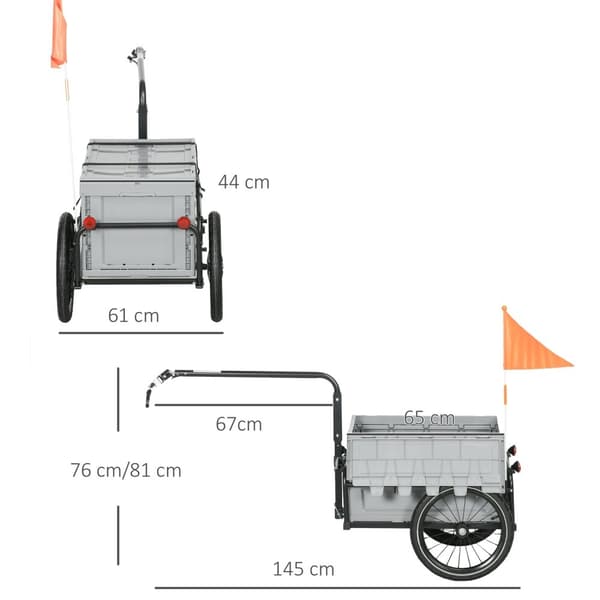 Rootz Bicycle Trailer - Bike Cart - Cargo Trailer - Fjernelig 65L Box - Sikkerhedsreflektorer - 145 cm x 61 cm x 76/81 cm - Max Load 40 kg