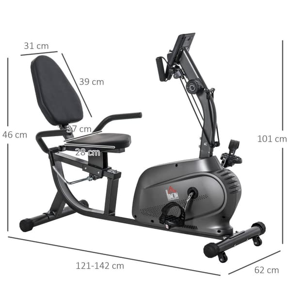 ROOTZ RECLINING ØVNINGSBID - Hjemtræner - Fitnesscykel - LCD -display - Justerbar sæde og modstand - 121-142L x 62W x 101H cm