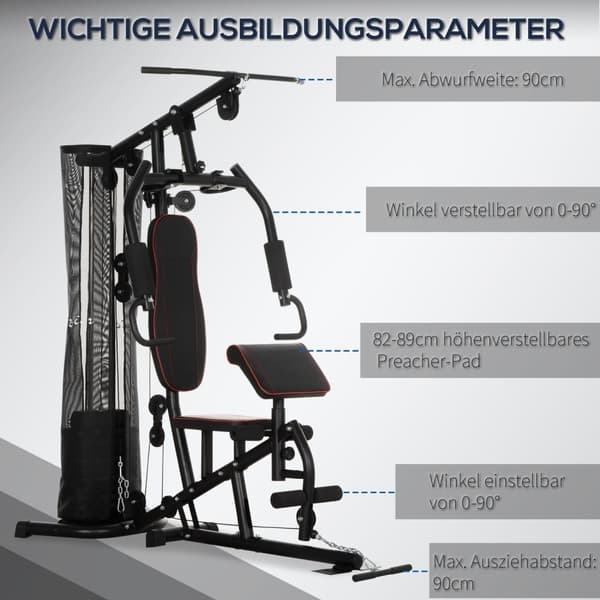 Rootz Multi -Gym træningscykel - Træningsstation - Vægtbænk - Omfattende træning - 170x104x205cm - Forstærket stål - Sort