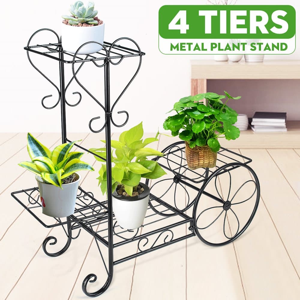 4 våningar vintage metall växtställ Display Hylla Blomkrukhållare Solid Home Garden(svart, typ B)