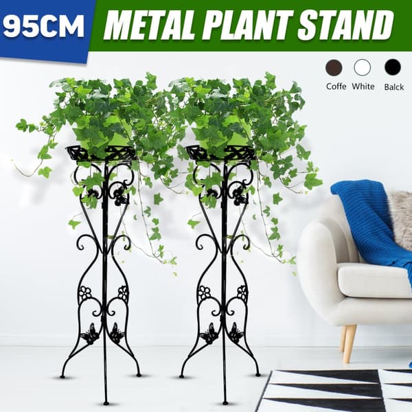 2X 95x32cm metallinen korkea kasvijalusta Kukkaruukkuteline Puutarha Patio Koti Sisällä Ulkona Valkoinen