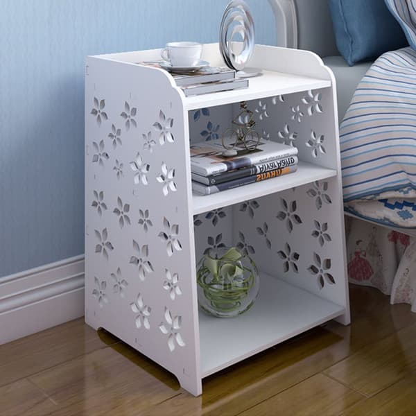Trä snidade blomma sovrum sängbord rack Nattduksbord skåp Organizer(M 40x30x50cm)