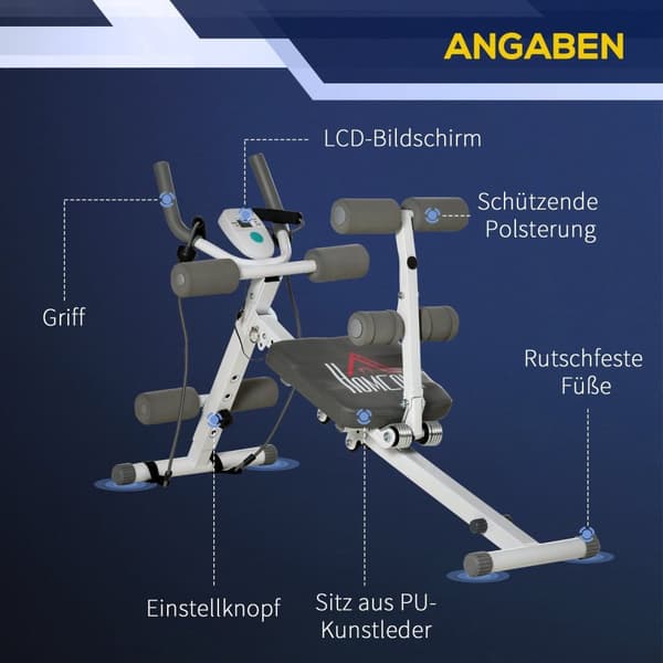Rootz 2 i 1 sit -up -tränare - Abdominal Trainer - Fitness Equipment - LCD Monitor - Stålram - 117 cm x 46 cm x 70 cm