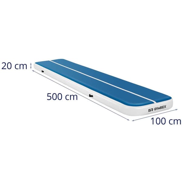 Gymrex Uppblåsbar gymnastikmatta - 500 x 100 x 20 cm - blå och vit