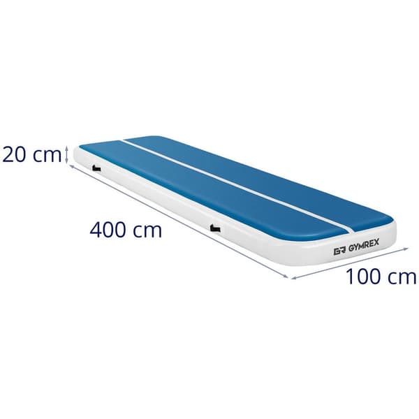 Gymrex Uppblåsbar gymnastikmatta - 400 x 100 x 20 cm - blå och vit
