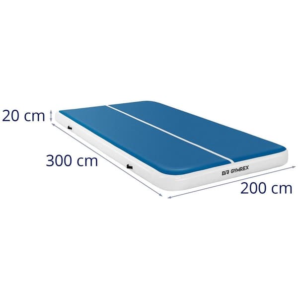 Gymrex Uppblåsbar gymnastikmatta - 300 x 200 x 20 cm - blå och vit