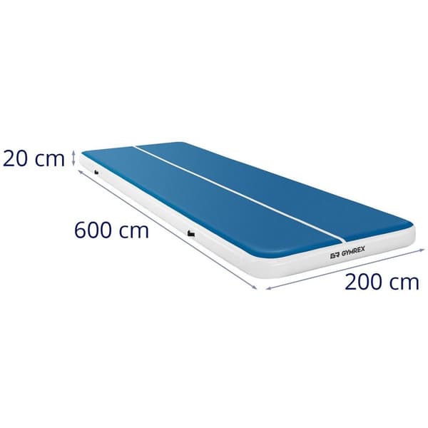 Gymrex Uppblåsbar gymnastikmatta - 600 x 200 x 20 cm - blå och vit