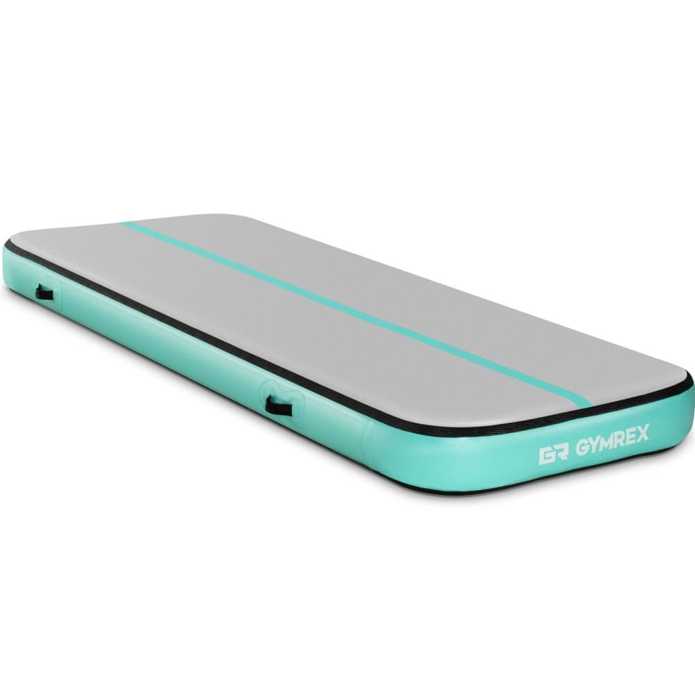 Gymrex Uppblåsbar gymnastikmatta - 300 x 100 x 20 cm - 150 kg - Grå/grön