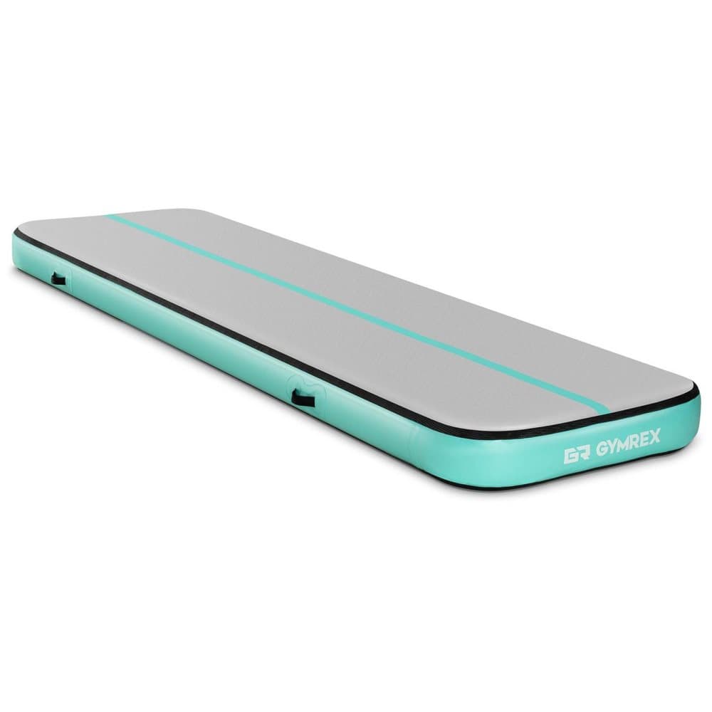 Gymrex Uppblåsbar gymnastikmatta - 400 x 100 x 20 cm - 170 kg - Grå/grön