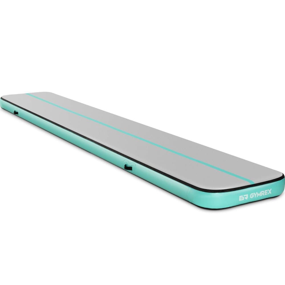 Gymrex Uppblåsbar gymnastikmatta - 600 x 100 x 20 cm - 210 kg - Grå/grön