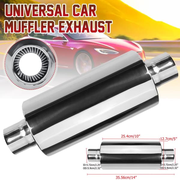 2,25" Inlopp 14" Long Universal Ljuddämpare Avgasljuddämpare Resonator 304 Rostfritt stål