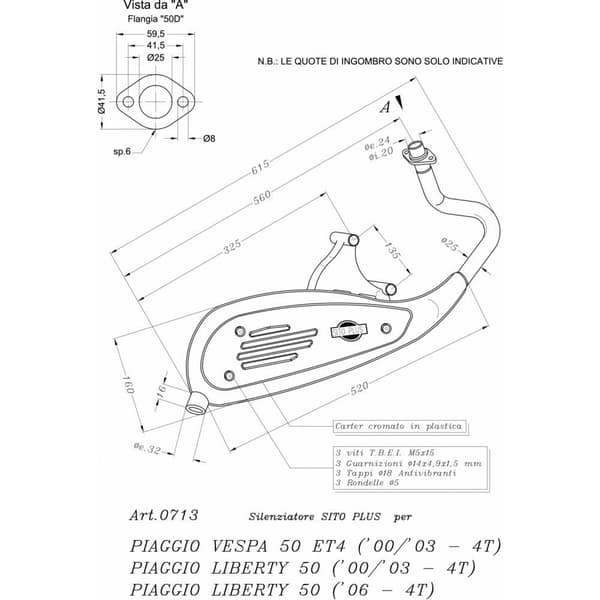 Leovince Homologoitu Teräs Full Line System Sitoplus Piaggio Liberty 50 4t 00-06&vespa Et4 4t Ref:0713 Hopeinen