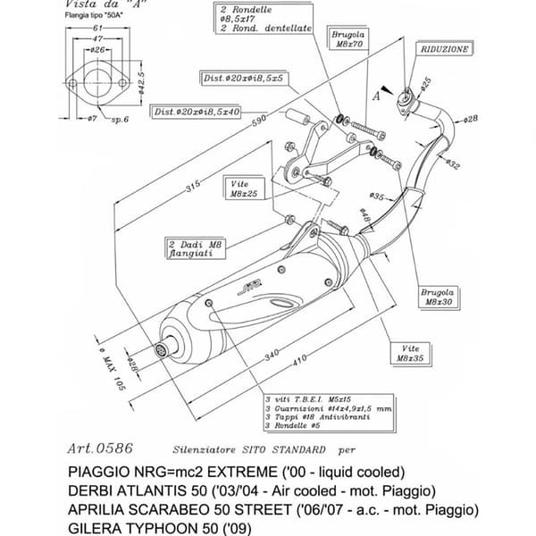 Leovince Homologoitu Teräs Full Line System Sito Aprilia/derbi/piaggio Ref:0586 Hopeinen