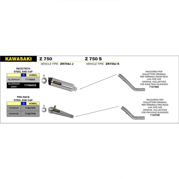 Arrow Link Pipe Matala Mount Race-tech äänenvaimentimille Ja Varastonkeräilijöille Kawasaki Z 750 ´04-06 Hopeinen
