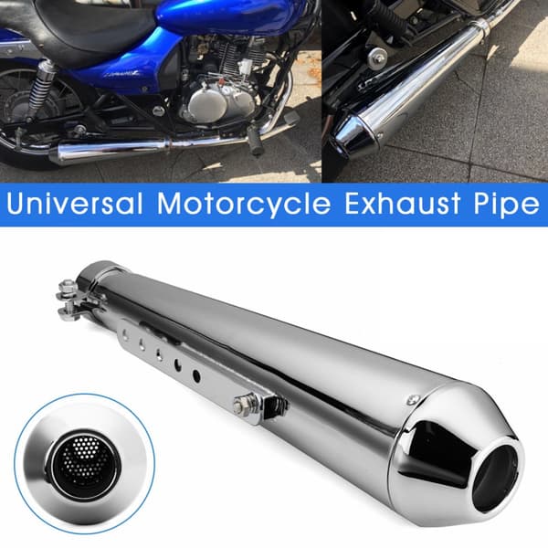 Universal Motorcykel Avgasdämpare – Silver, 44.5cm, 3 Reduktionshylsor (35/39/43mm)