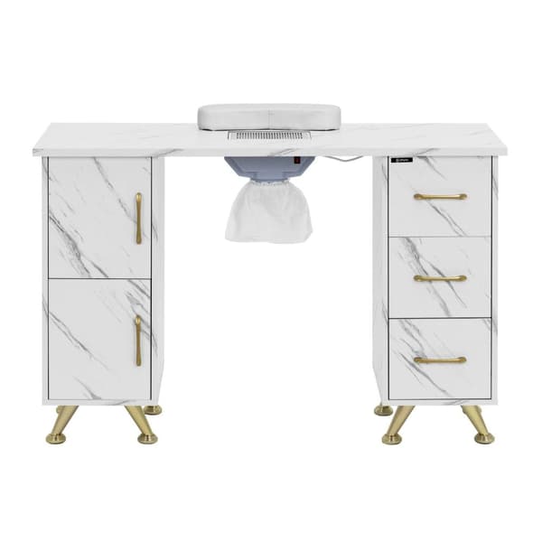 Nagelbord - Med utsug - Marmorerat / gyllene - 3 lådor - Handstöd - physa