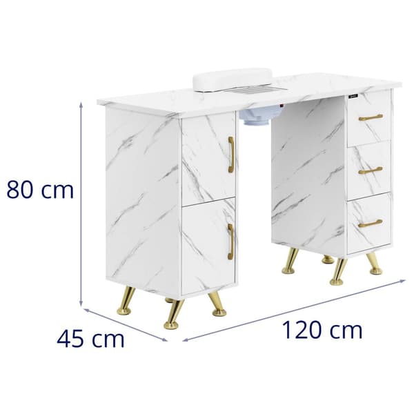 Nagelbord - Med utsug - Marmorerat / gyllene - 3 lådor - Handstöd - physa