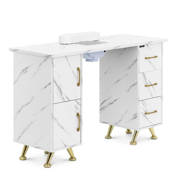 Nagelbord - Med utsug - Marmorerat / gyllene - 3 lådor - Handstöd - physa