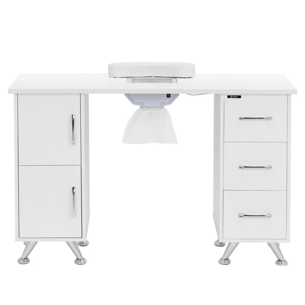 Nagelbord - Med utsug - Vitt / silver - 3 lådor - Handhylla - physa