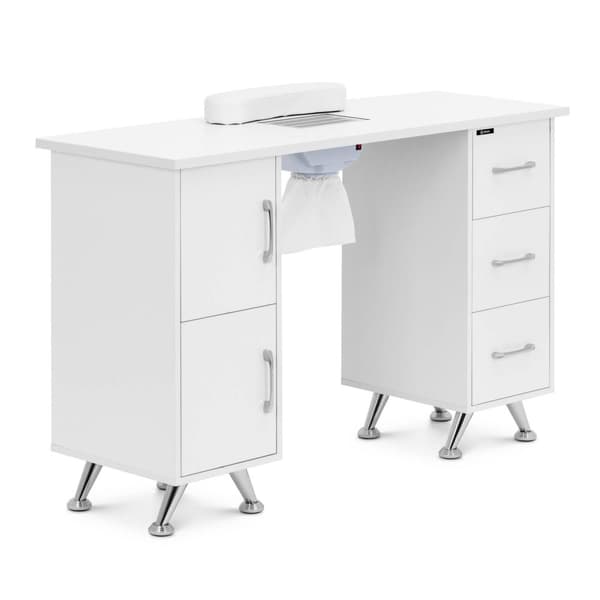 Nagelbord - Med utsug - Vitt / silver - 3 lådor - Handhylla - physa
