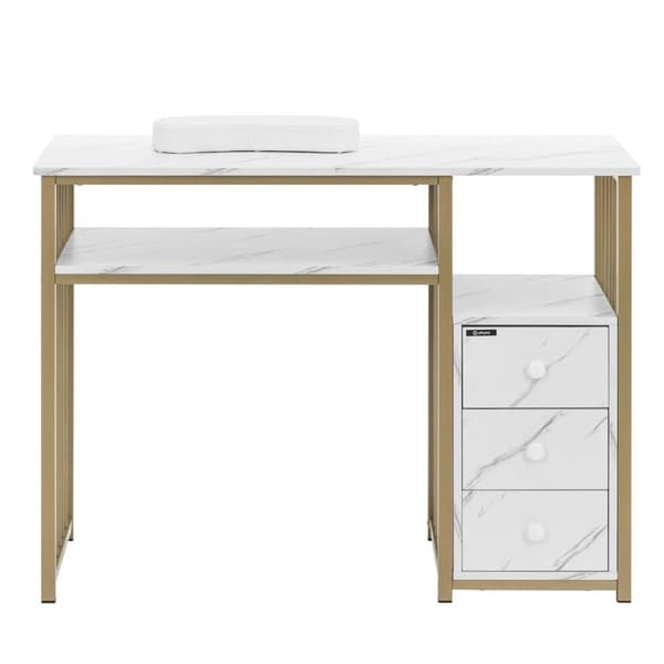 Nagelbord - Med utsug - Järnram - Marmorerat / gyllene - 3 lådor - Handstöd - physa