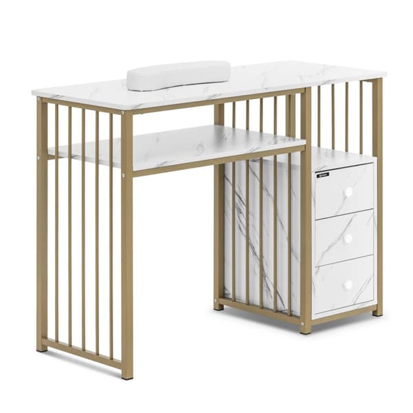 Nagelbord - Med utsug - Järnram - Marmorerat / gyllene - 3 lådor - Handstöd - physa