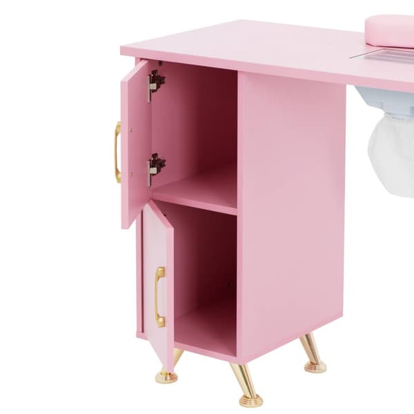 Nagelbord - Med utsug - Rosa / gyllene - 3 lådor - Handhylla - physa