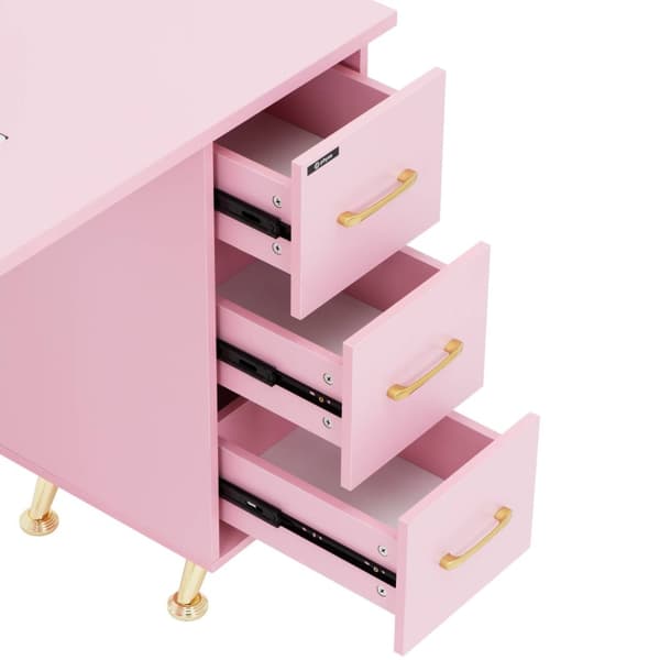 Nagelbord - Med utsug - Rosa / gyllene - 3 lådor - Handhylla - physa