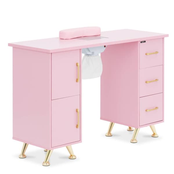 Nagelbord - Med utsug - Rosa / gyllene - 3 lådor - Handhylla - physa Nagelbord - Med utsug - Rosa / gyllene - 3 lådor - Handhylla - physa