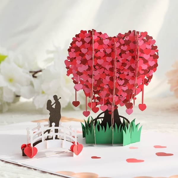 3D Pop-up Valentinsdag Lykønskningskort - Kærlighedstræ