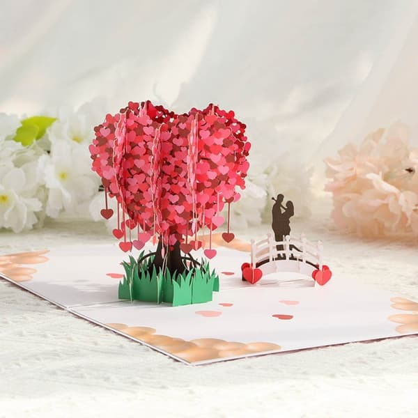 3D Pop-up Valentinsdag Lykønskningskort - Kærlighedstræ