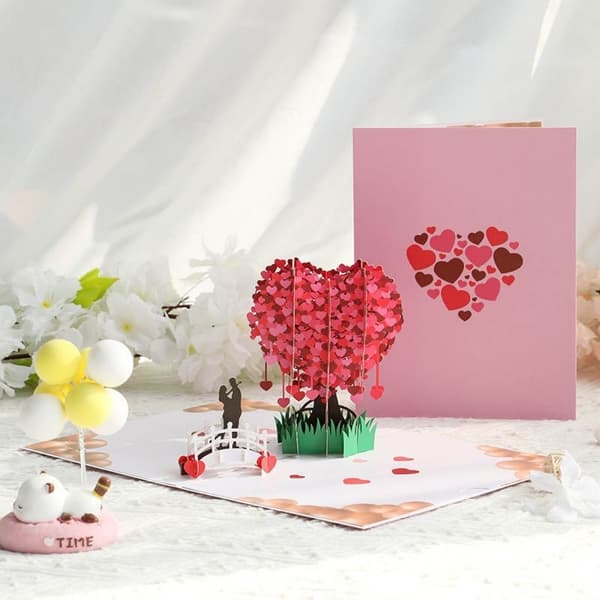 3D Pop-up Valentinsdag Lykønskningskort - Kærlighedstræ