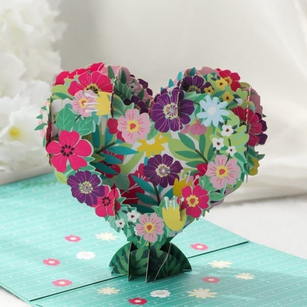 3D Pop-up takkekort - Hjerte af blomster