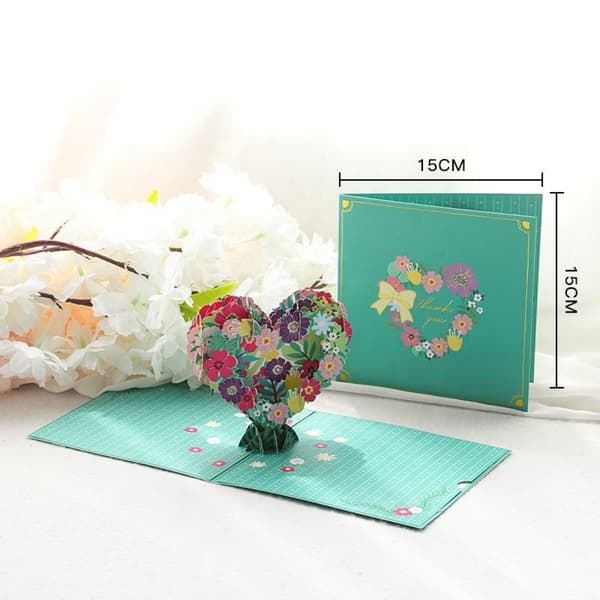 3D Pop-up takkekort - Hjerte af blomster