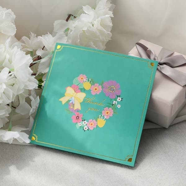 3D Pop-up takkekort - Hjerte af blomster
