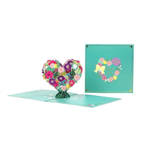3D Pop-up takkekort - Hjerte af blomster