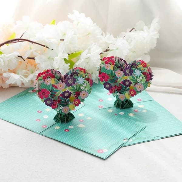 3D Pop-up takkekort - Hjerte af blomster