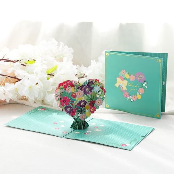 3D Pop-up takkekort - Hjerte af blomster