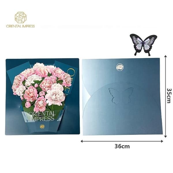 3D Pop-up blomster lykønskningskort - Stor buket pæoner