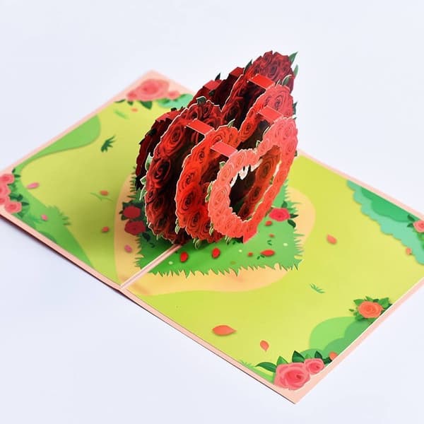 3D Pop-up Alla hjärtans dag-hälsningskort - Roshjärta