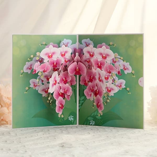 3D Pop-up Blommor Gratulationskort - Vackra Orkidéer