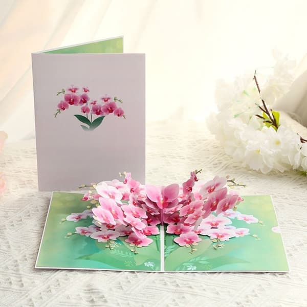 3D Pop-up Blommor Gratulationskort - Vackra Orkidéer