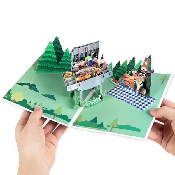 3D-ponnahdusikkunakortti piknik metsässä