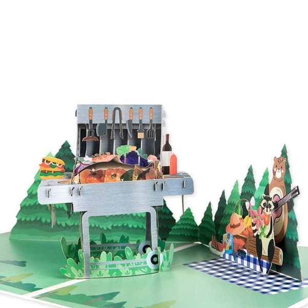 3D-ponnahdusikkunakortti piknik metsässä