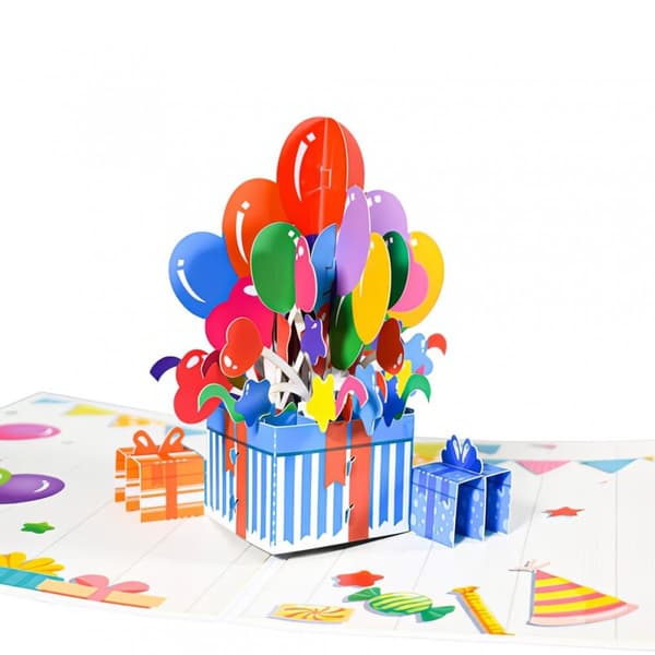 3D Pop-up gratulationskort födelsedag - färgglada presenter