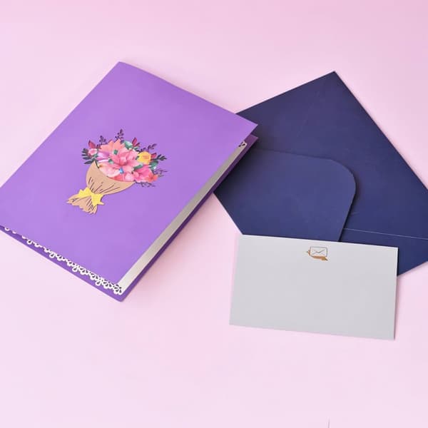3D Pop-up Blommor Gratulationskort - Rosa Bukett