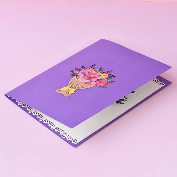 3D Pop-up Blommor Gratulationskort - Rosa Bukett