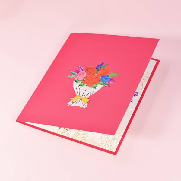 3D Pop-up Blommor Gratulationskort - Röd Rosbukett